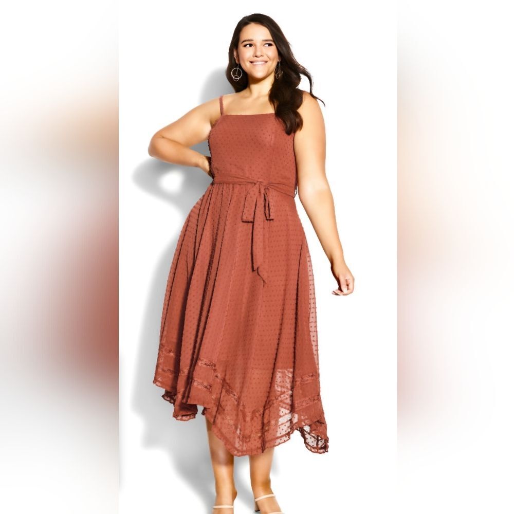 NWT City Chic Flirty Nature Clip Dot Midi Sundress Plus Size 14W